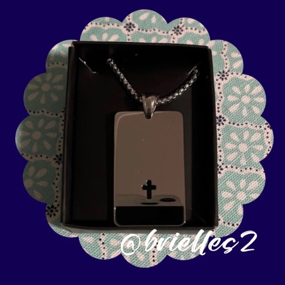 NEW Avon Men's Stainless Steel Onyx Spiritual Necklace, Perfect for Engraving!